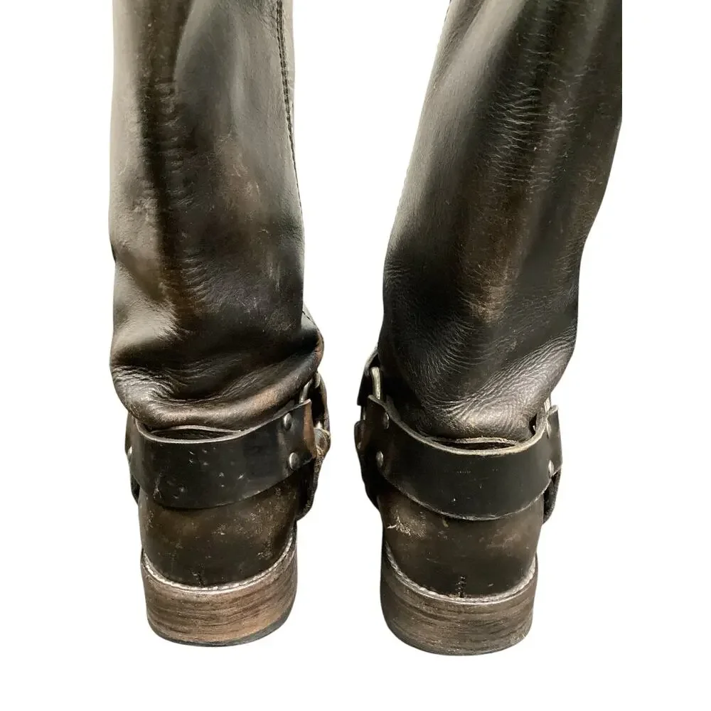 Vintage FryeBoots Women’s Size7.5 Leather Harness Studded Boots Distressed Brown